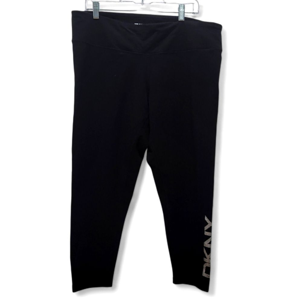 DKNY Blingy Logo Capri Length Workout Yoga Lounge Pants Plus Size 2X Black *READ